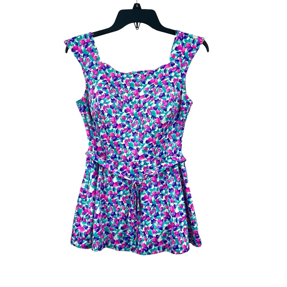 Retro Vintage 60s Pinup MCM Mod Colorful Floral Skirted One Piece Gabar Swimsuit